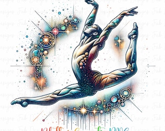 Colorful Iridescent Gymnast Png, Sublimation Design, Gymnastics Png, Rhythmic Gymnastics, T-Shirt Design, Digital Download Png, DTF Png