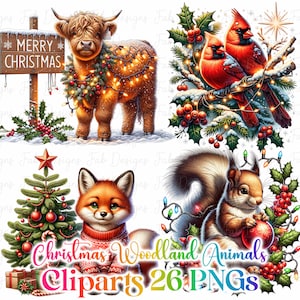 Winter Animals Clipart Bundle: Christmas Holiday Graphics (PNG Digital Download, Commercial Use