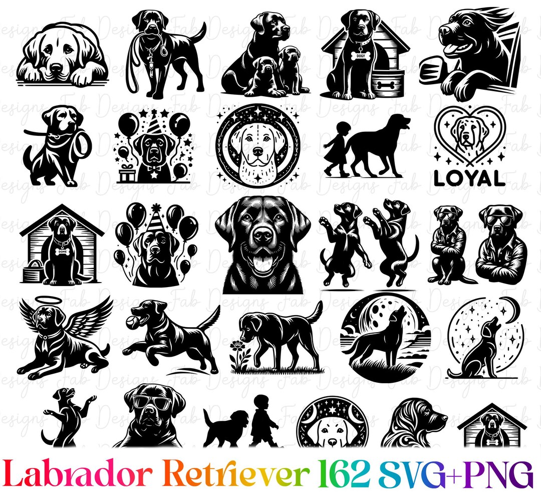 Labrador Retriever Clipart Bundle: Hand-drawn Dog SVG PNG (162 Designs ...