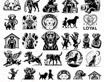 Labrador Retriever Clipart Bundle: Hand-Drawn Dog SVG PNG (162 Designs) (Digital Download)