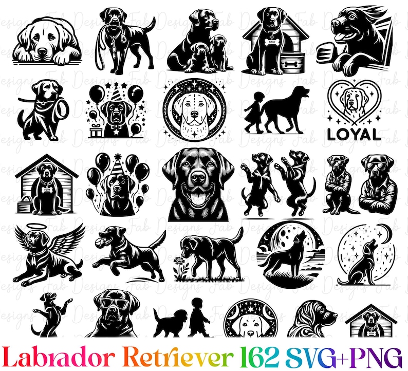 Labrador Retriever Clipart Bundle: Hand-drawn Dog SVG PNG (162 Designs ...