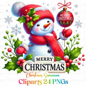 Christmas Snowman Clipart: Festive PNG Graphics (Digital Download, Commercial Use OK