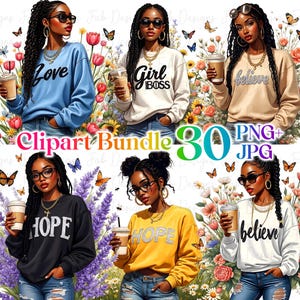 Black Girl Motivation clipartbundel: modieuze afro-graphics (digitale download)
