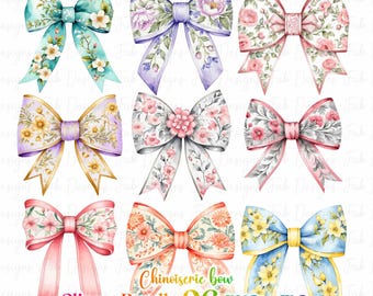 96 Chinoiserie bow Watercolor Floral Coquette Ribbons Clipart Coquette Clipart Simple ribbons Ribbon Frames Bow Ribbons Clipart Coquette bow