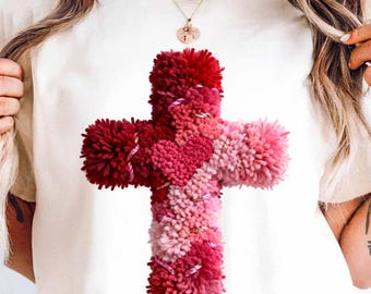 latch-hook yarn crochet Cross PNG, Christian Design, latch-hook yarn crochet Style Jesus Faith, Valentine Jesus PNG, Christian Bible jesus