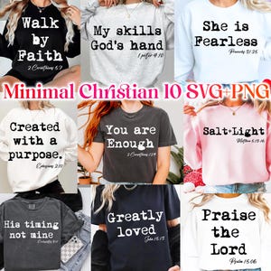 Lot de 10 citations chrétiennes minimales SVG, sublimation SVG chrétienne, verset biblique esthétique png, chemise chrétienne SVG religieux Jésus SVG png