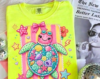 Everyday Summer Turtle PNG Digital Design Girly Trendy Kid Design Women Pink Preppy Prep Print Beach Bay Coastal Watercolor Trending Stripes