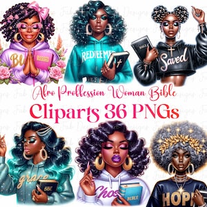 Black Afro Woman Bible Clipart: Faith PNG (Digital Download