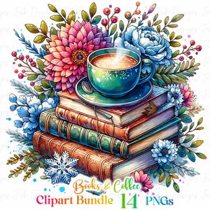 Wildflower Books and Coffee Clipart: Boho Booklover PNG (Digital Download)