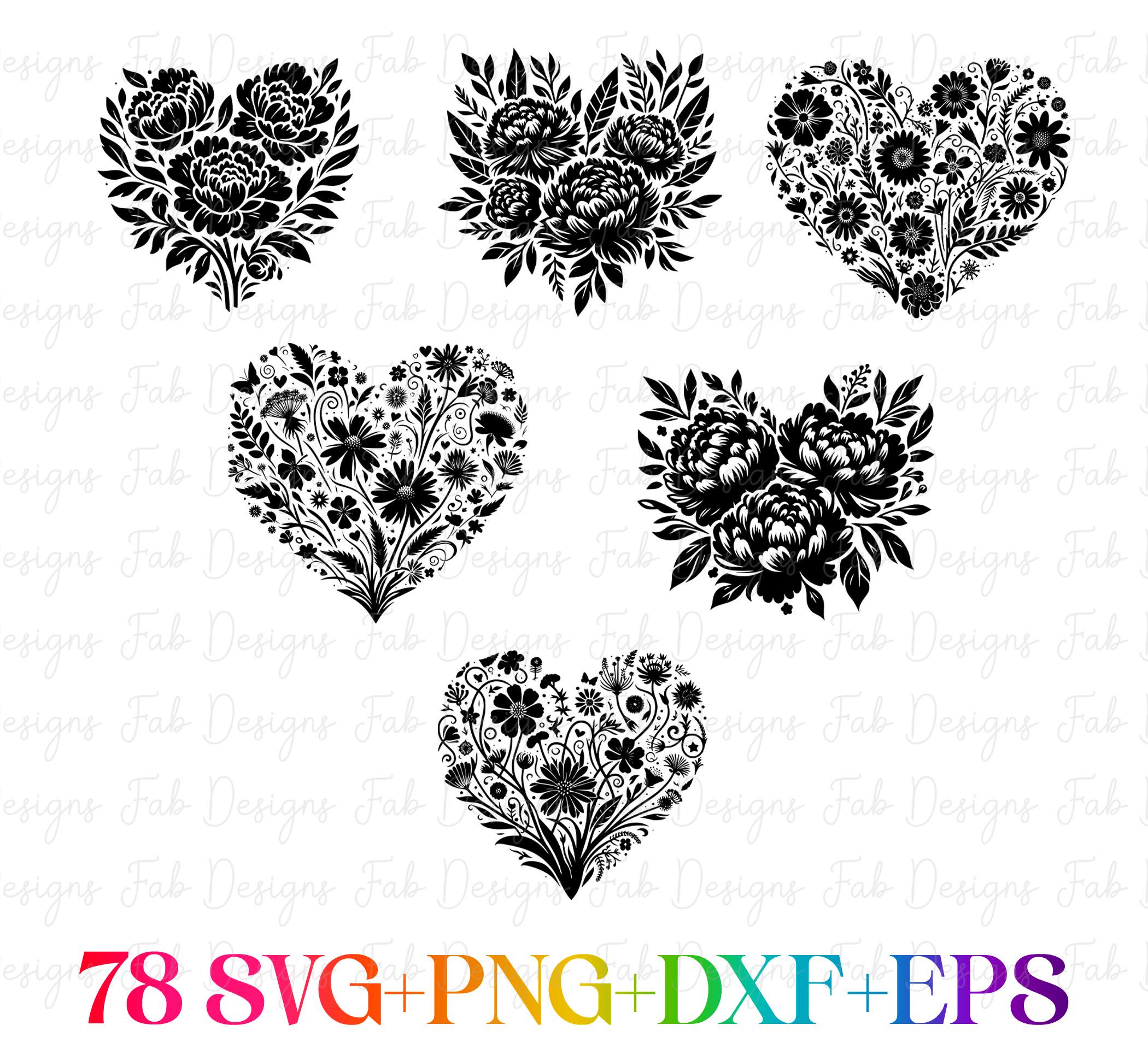 Floral Heart SVG Design: 78 Flower Wreath Cut Files (digital Download ...