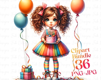 Clipart fleurs anniversaire fille : ensemble anniversaire aquarelle (téléchargement numérique)