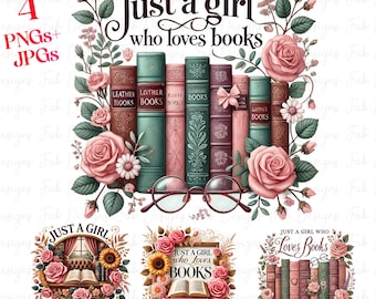Book Lover PNG Designs: Retro Bookish Girl, Trendy T-Shirt (Digital Download)