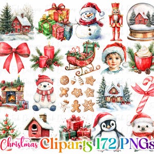 Watercolor Christmas Cliparts: 172 Festive Elements (Digital Download)