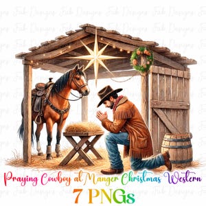 Praying Cowboy at Manger Christmas Western Instant Digital Download | Trendy Western Designs, Western PNG, Trendy Shirt PNG Downloads