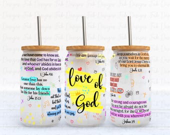 Love of god Jesus Christianity Bible verse 16oz Glass Can Wrap, Christian Bible Jesus Design, Bible Verses glass can PNG, Christianity wrap