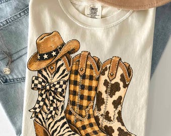 Cowboy Boots PNG, Brushstroke Checkered Png, Leopard Print PNG, Polka Dots png, Western Cowgirl Design