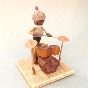 Handcrafted Little Oak Folk Drummer: Unique Woodland Miniature Decor