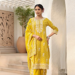 Yellow Sanganeri Kurti Set: Indian Rayon Kurti with Dupatta