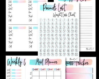 INSTANT DOWNLOAD Printable Weight Loss Tracker | Meal Planner | Shopping List |