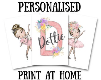 Personalised Ballerina Prints  - Set of 3 | Print at Home | Digital Download