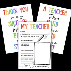 INSTANT DOWNLOAD Teacher appreciation printable | Print at home | Teacher  Keepsake | Teacher Thank you