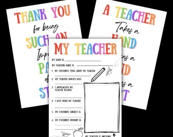 INSTANT DOWNLOAD Teacher appreciation printable | Print at home | Teacher  Keepsake | Teacher Thank you