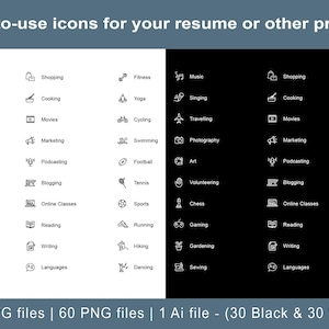 Hobby Icons, 30 Black and White Vector Designs in SVG and PNG image 3