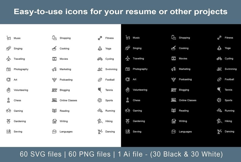 Hobby Icons, 30 Black and White Vector Designs in SVG and PNG image 3