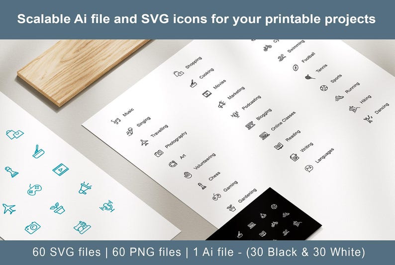Hobby Icons, 30 Black and White Vector Designs in SVG and PNG image 2