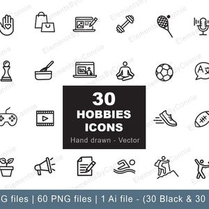 Hobby Icons, 30 Black and White Vector Designs in SVG and PNG image 1