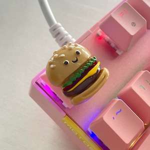 Cute Artisan Keycap Burger, Kawaii, Pink, Resin, Gamer Setup, Cherry MX Mechanical Gaming Keyboard