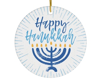 Happy Hanukkah Ornament, Ceramic