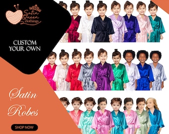 Kinder Robe Personalisierte Roben Kundenspezifische Roben Benutzerdefinierte Roben Benutzerdefinierte Brautrobe Kimono-Roben Geburtstags-Roben Set aus Satin-Robe