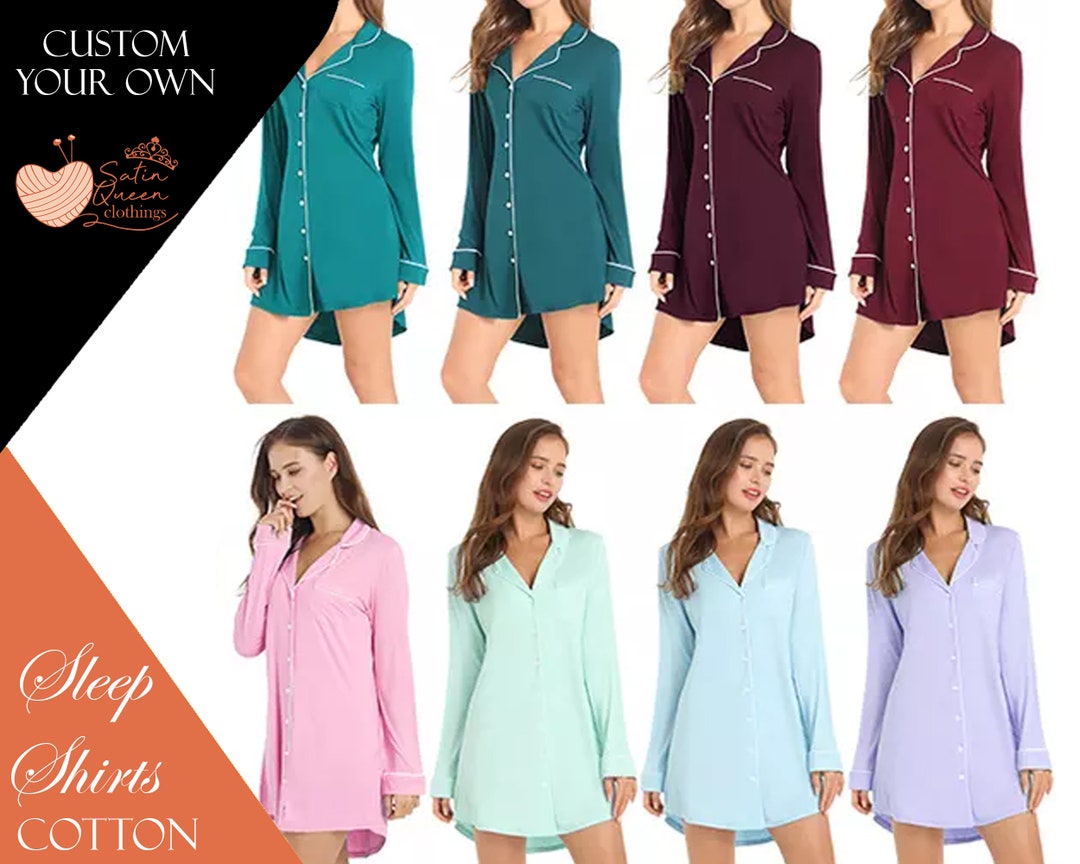 Customized Cotton Sleep Shirts Personalized Satin Sleep Shirt Etsy