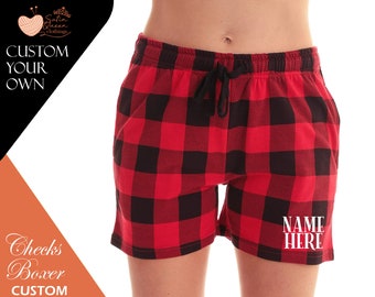 Women Plaid Sleep Boxer | Bridesmaids Flannel Sleepwear Boxer | Customized Flannel Plaid Boxer | Women Plaid Flannel Boxers | Gift for Her