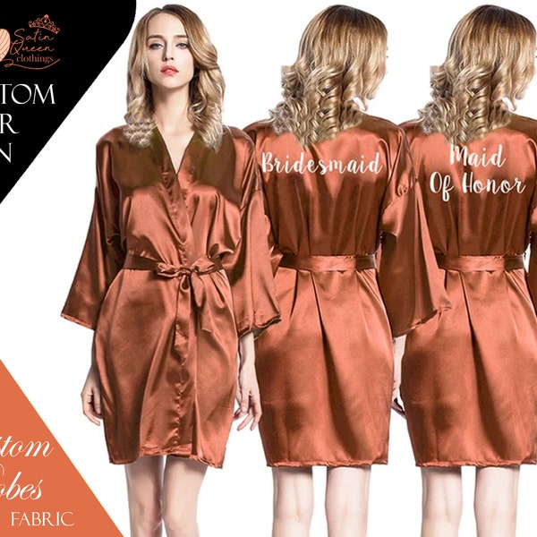 Personalized Wedding Party Robe, Bridesmaid Robes, Satin Silk Brides Robes, Burnt Orange Bridesmaid Robes, Bridal Party Gifts, Gift for Her
