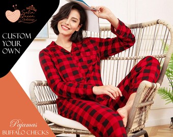 Checks Pajama Plaid Pajama Flannel Pajama Bridal Pajama Buffalo Plaid Flannel Pajama Set Bridesmaid Pajamas Holiday Pajamas Christmas Pjs