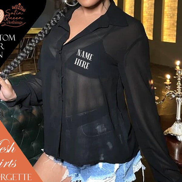 Personalized Mesh Shirt Plus Size Mesh Shirts Chiffon Shirts See Through Shirts Transparent Blouses Tops for Women Shirt for House Parties