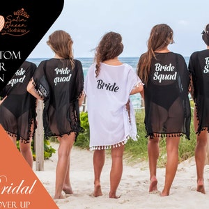 Envoltura de playa personalizada Despedida de soltera Nadar Cubrir Pareos nupciales Novia Tribu Cubrir Equipo Novia Bikini Envoltura Mujeres Encubrimientos personalizados imagen 1