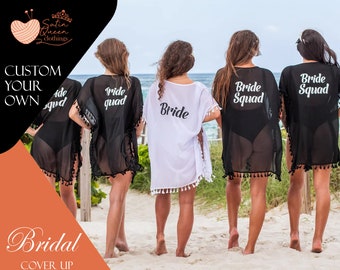 Envoltura de playa personalizada Despedida de soltera Nadar Cubrir Pareos nupciales Novia Tribu Cubrir Equipo Novia Bikini Envoltura Mujeres Encubrimientos personalizados