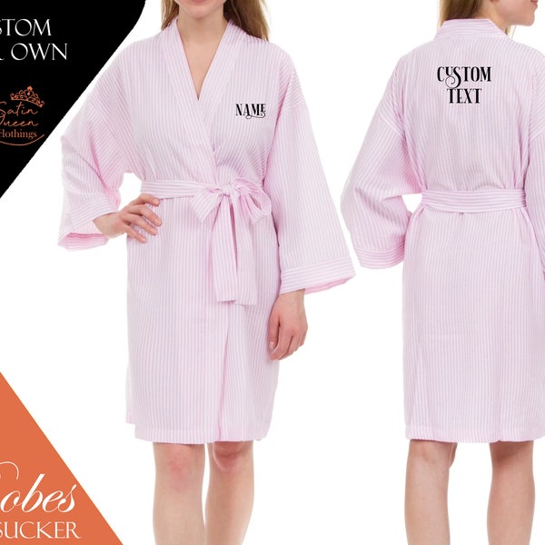 Personalized Seersucker Robes Designer Seersucker Striped Cotton Blend Seersucker Bridal Robes Bridesmaid Seersucker Robes