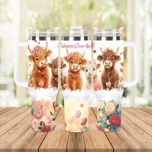Highland Kuh Valentine 40 OZ Tumbler Wrap PNG Design für Sublimation Ideal für DIY Geschenke Small Business Use