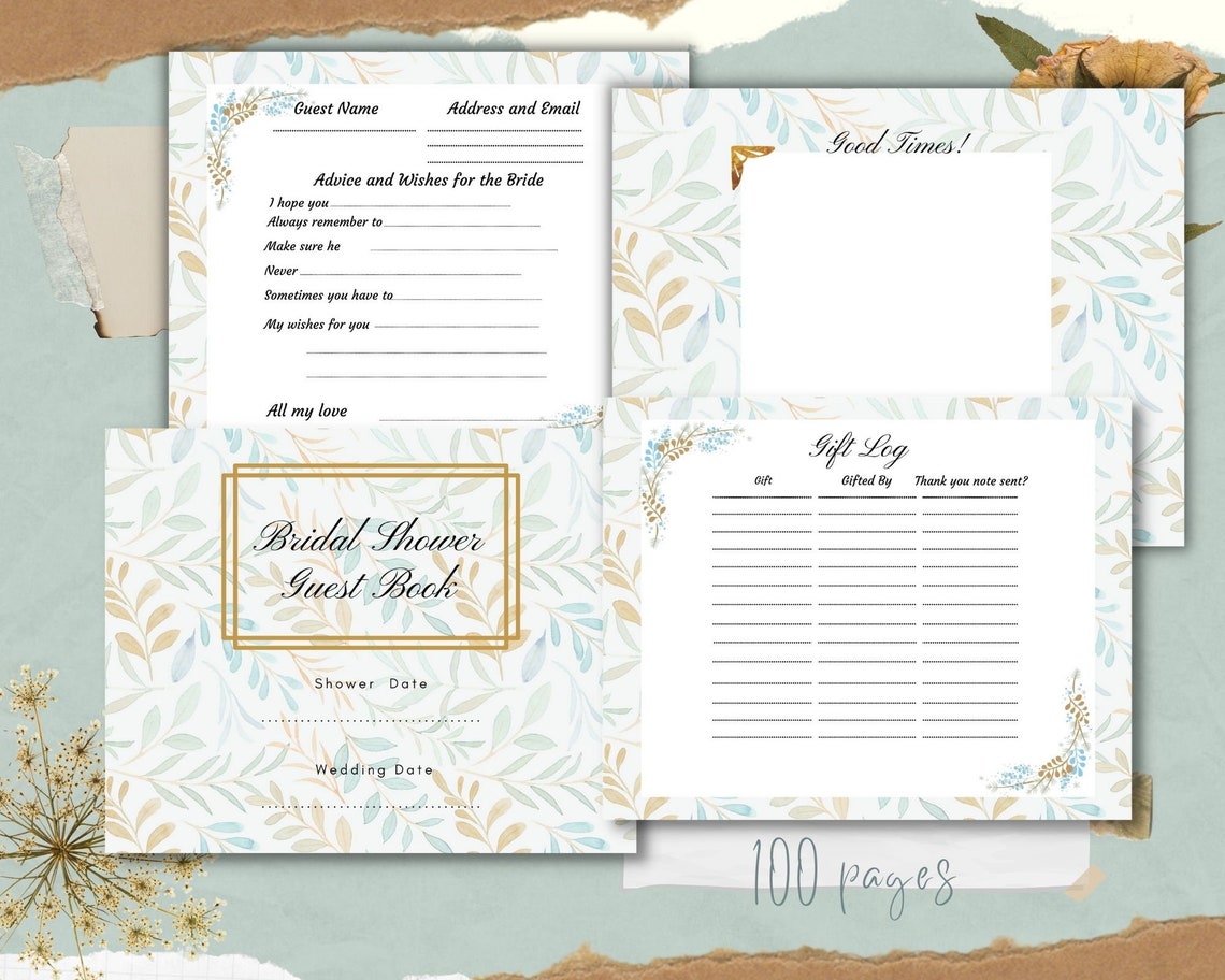 Bridal Shower Guest Book Printable Printable Pages Bridal Shower PDF Etsy