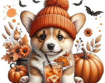 Corgis Herbst T-Shirt Motiv, Halloween Art Download