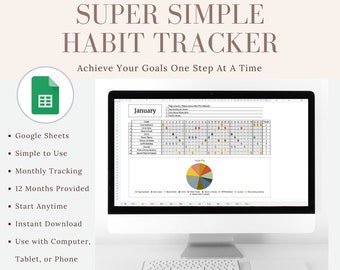 Monthly Digital Habit Tracker || Google Sheets || Instant Download || Easy To Use || Computer, Tablet, or Phone