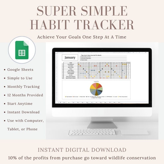 Monthly Digital Habit Tracker || Google Sheets || Instant Download || Easy To Use || Computer, Tablet, or Phone