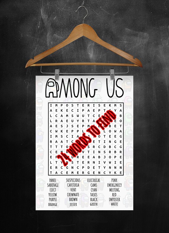 among us wordsearch amongus inspired word search party game etsy