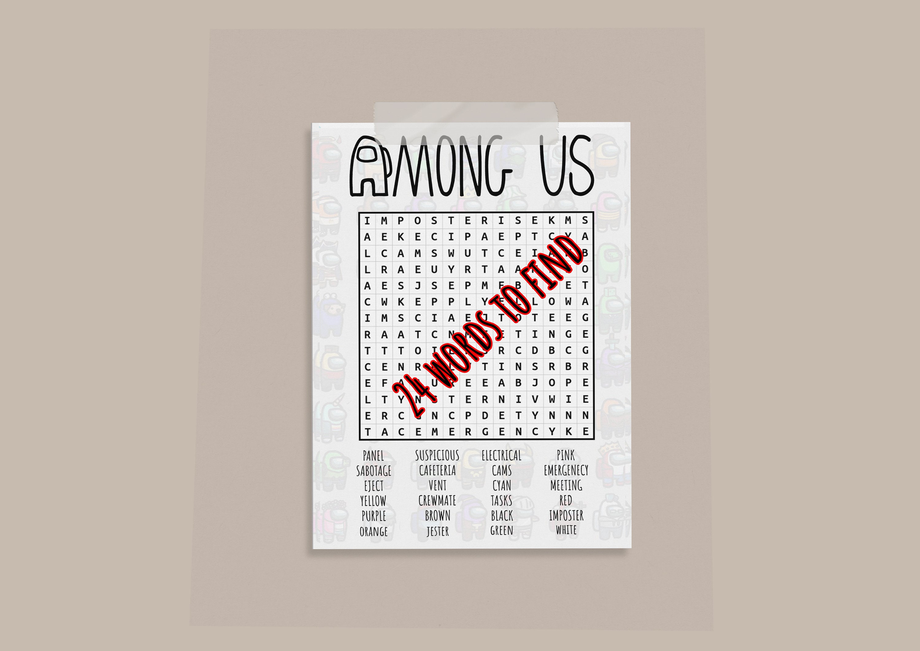 among us wordsearch amongus inspired word search party game etsy