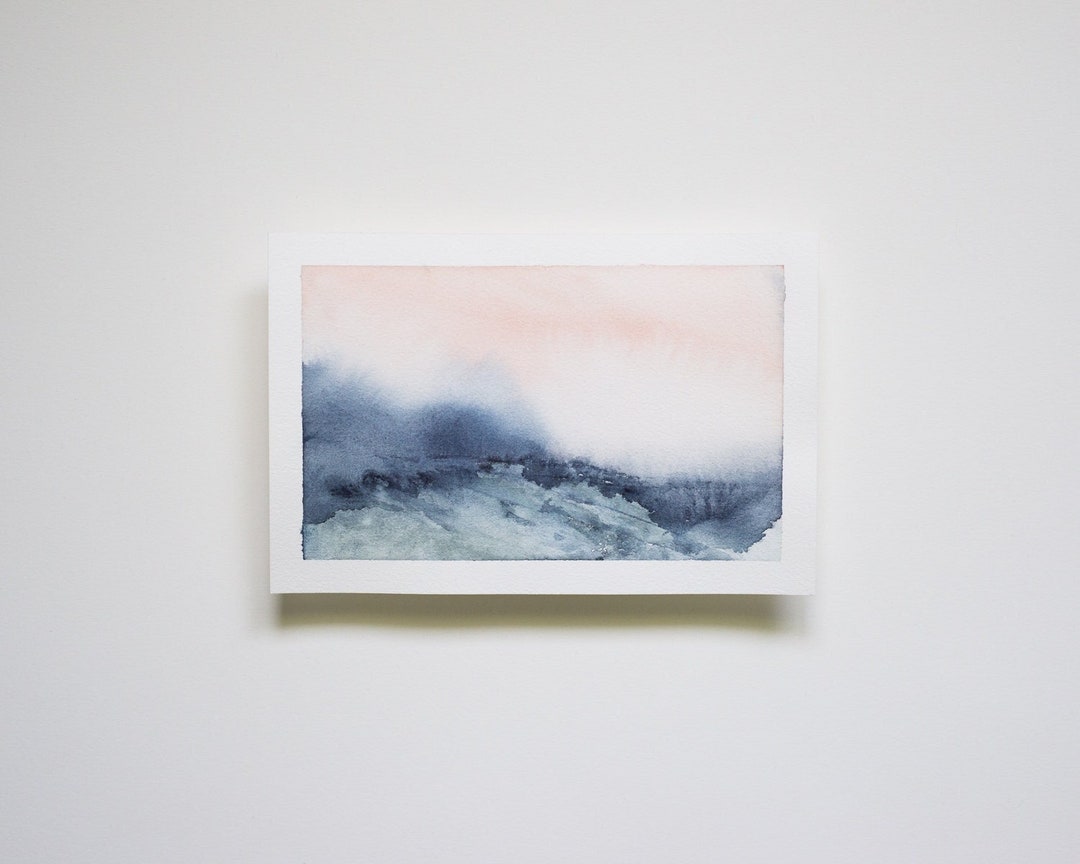 Original Watercolor Landscape Art 12 Pink and Blue Landscape Etsy