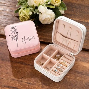 Boîte à Bijoux Personnalisée avec Nom - Cadeau Personnalisé Pour : Anniversaire, Saint-Valentin, Mariage, Demande Pour Demoiselle D'honneur